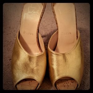 Christian Louboutin Gold Peep Toe Mules